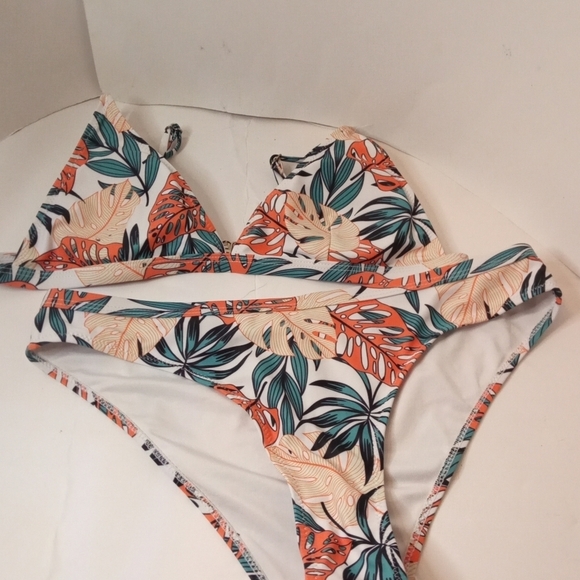 Beachsissi Other - Beachsissi Bikini Palm Leaf Print Women's L 12/14 Green Orange Tan White